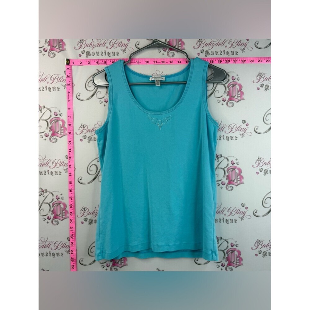 Conrad C Vibrant Turquoise Print Sleeveless Tee crystal detailed Rhinestone